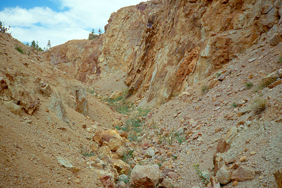 Historic open cut following a fluorite vein in the Northgate fluorspar district, Colorado